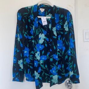 J. Crew black and blue blouse with ties for a bow size Large Petite